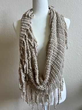 Knit Loop Scarf – Women Woolen Warm Scarf with Fringes – Circle Loop Scarves